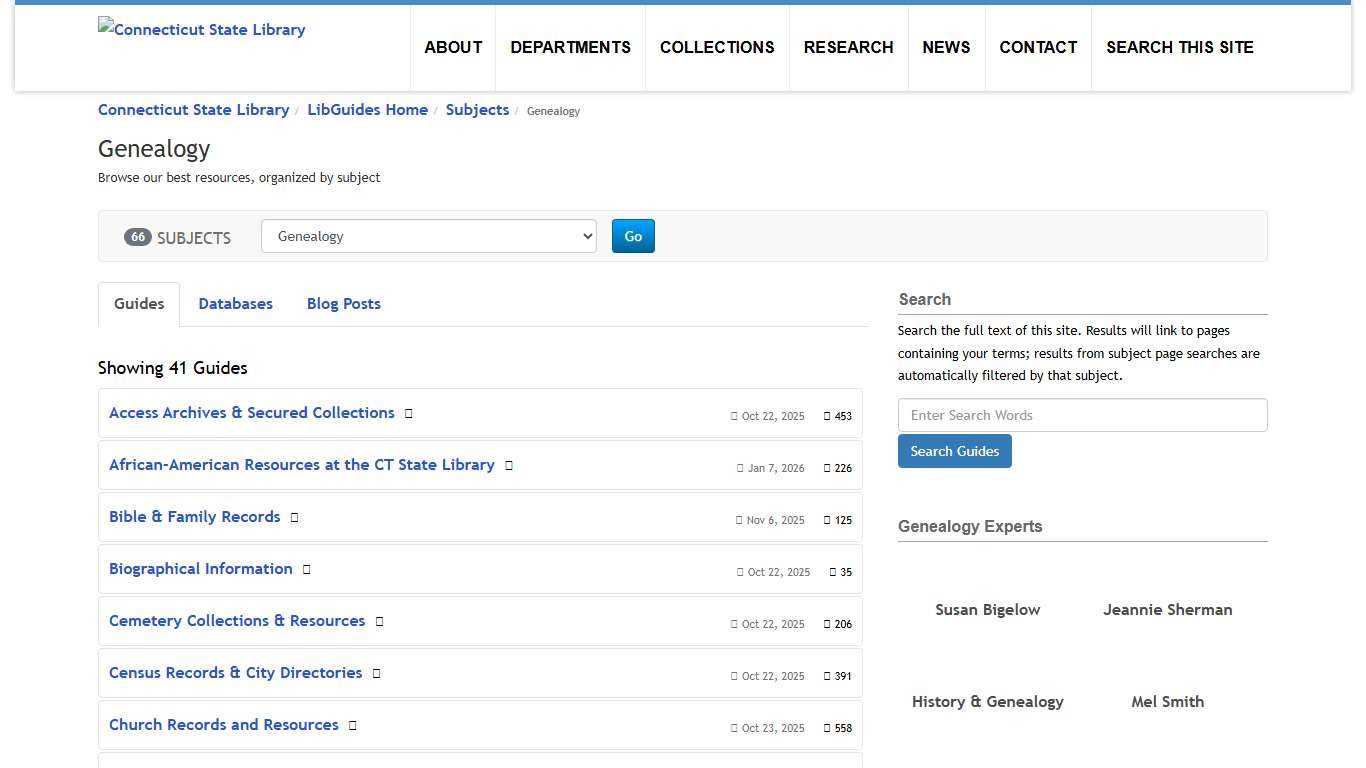 Genealogy - LibGuides Home at Connecticut State Library.